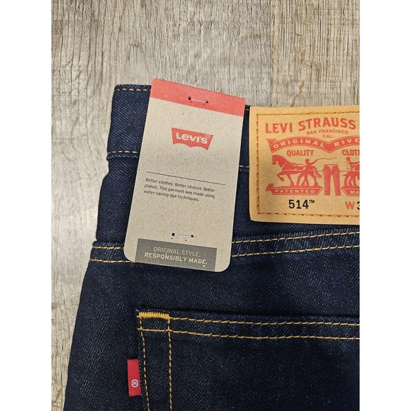 Levi's 514 Straight Fit Jeans Dark Blue Denim Cotton 5-Pocket Men's 36x32 NWT - Picture 6 of 9